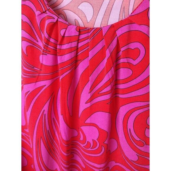 Grayson Pink Red Swirl Artsy Pullover Pleat Front Blouse. Size L - Picture 3 of 8